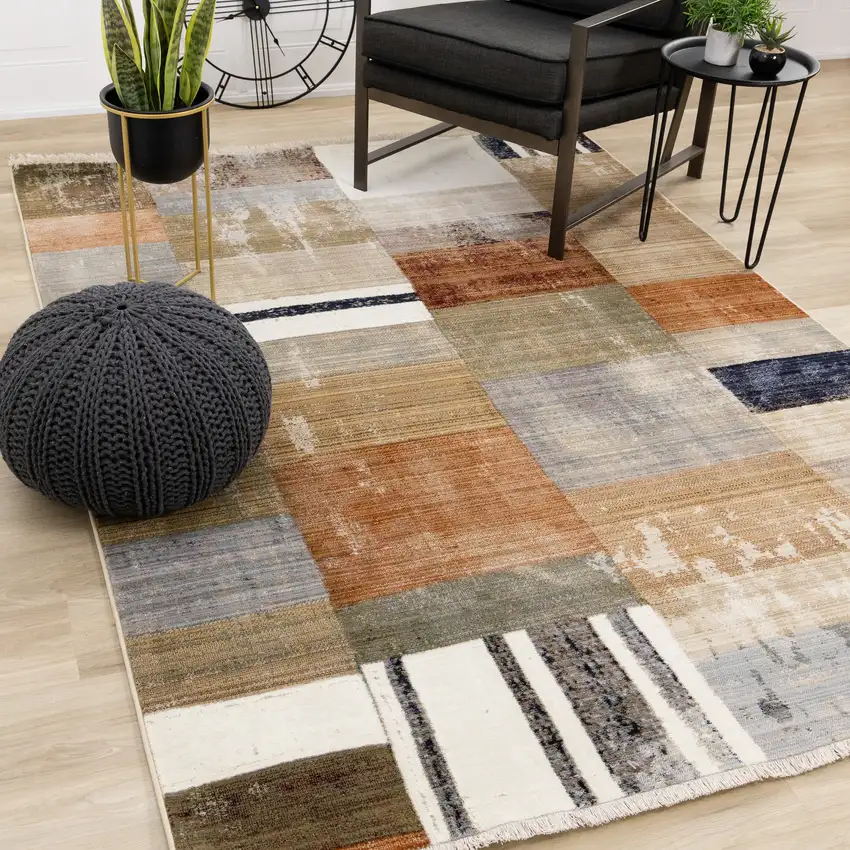 Beige Orange And Brown Geometric Area Rug Photo 4