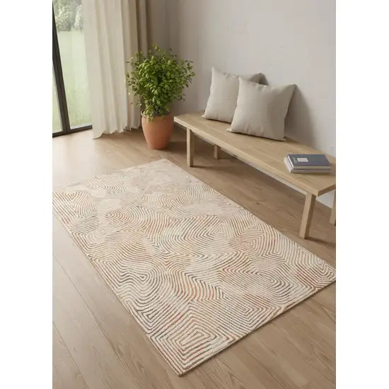 Beige Orange And Brown Geometric Washable Area Rug With UV Protection Photo 1