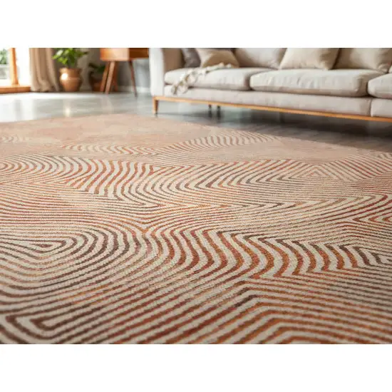 Beige Orange And Brown Geometric Washable Area Rug With UV Protection Photo 4