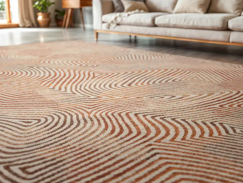 Beige Orange And Brown Geometric Washable Area Rug With UV Protection Photo 4