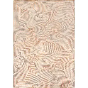 Photo of Beige Orange And Brown Geometric Washable Area Rug With UV Protection
