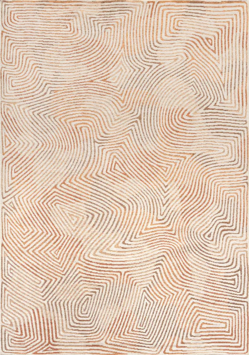 Beige Orange And Brown Geometric Washable Area Rug With UV Protection Photo 3