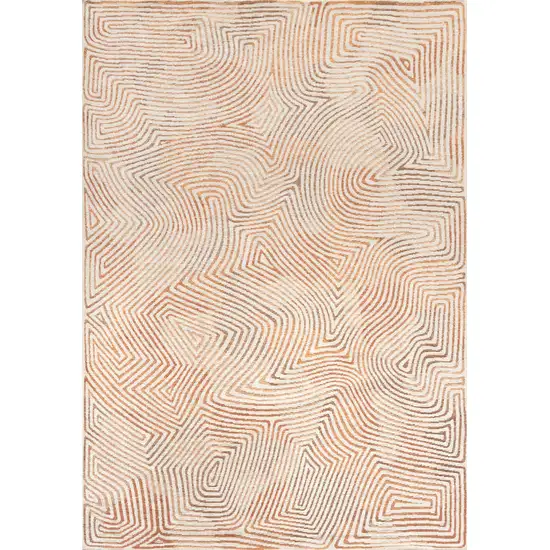 Beige Orange And Brown Geometric Washable Area Rug With UV Protection Photo 3