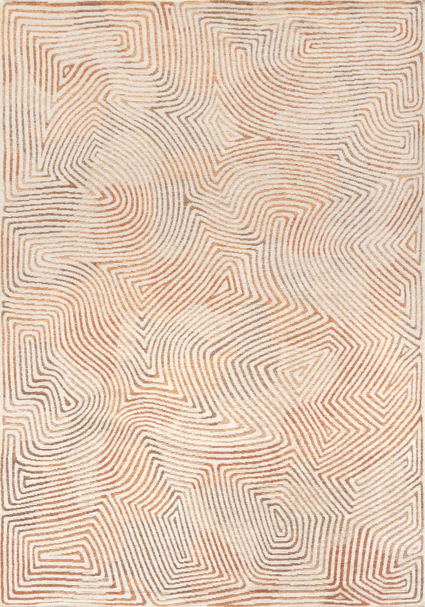 Beige Orange And Brown Geometric Washable Area Rug With UV Protection Photo 2