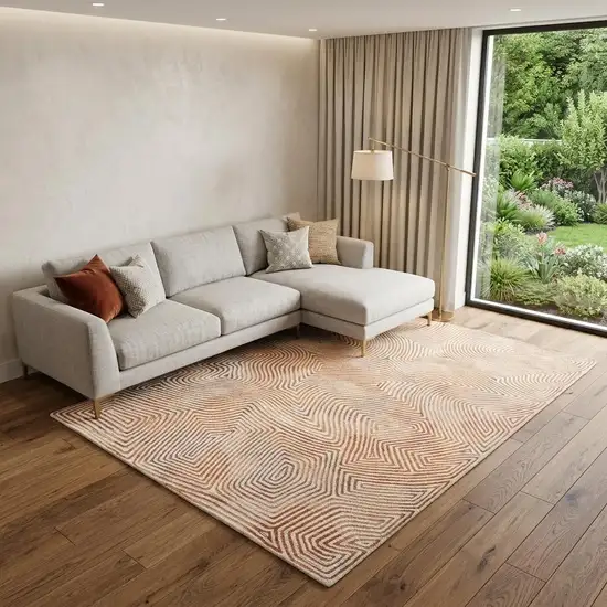 Beige Orange And Brown Geometric Washable Area Rug With UV Protection Photo 1