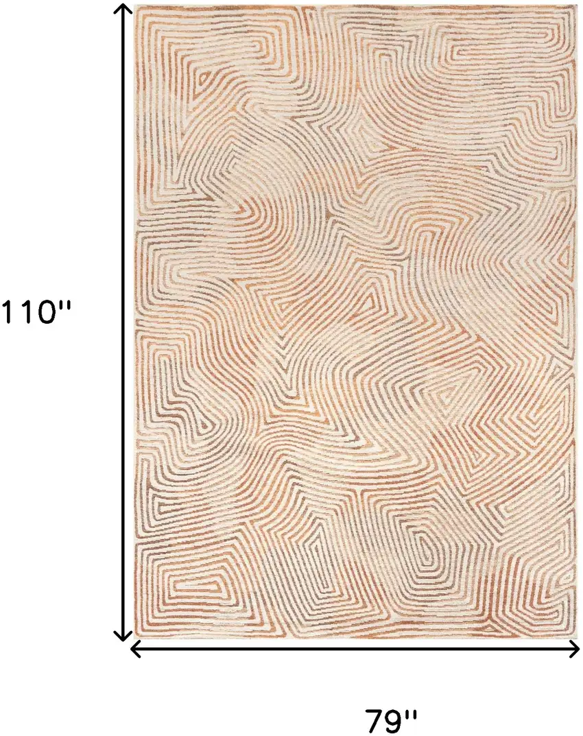 Beige Orange And Brown Geometric Washable Area Rug With UV Protection Photo 6