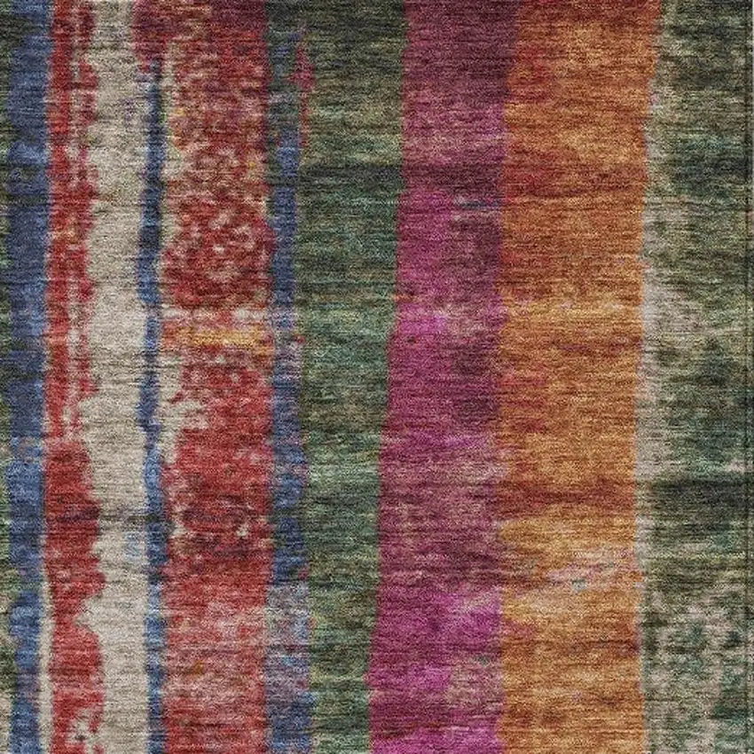 Beige Orange And Fern Green Striped Washable Indoor Outdoor Area Rug Photo 3