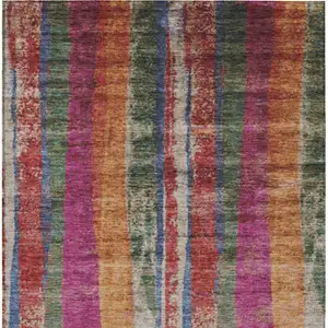 Photo of Beige Orange And Fern Green Striped Washable Indoor Outdoor Area Rug