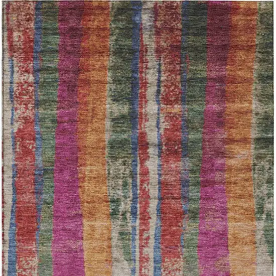 Beige Orange And Fern Green Striped Washable Indoor Outdoor Area Rug Photo 1