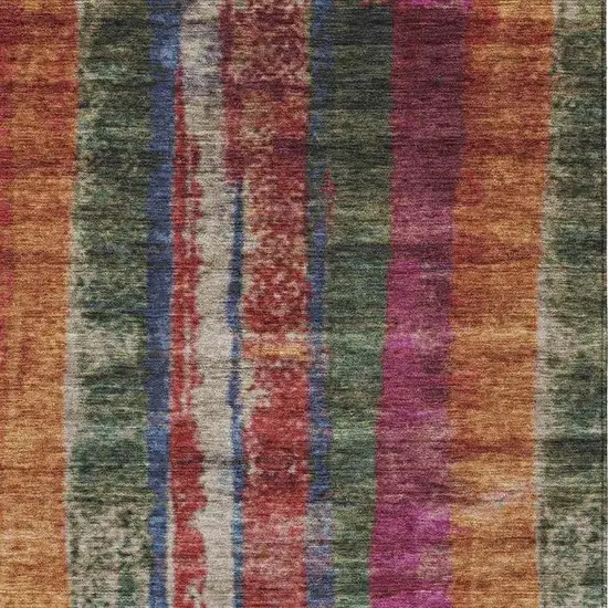 Beige Orange And Fern Green Striped Washable Indoor Outdoor Area Rug Photo 3