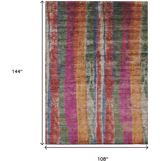 Beige Orange And Fern Green Striped Washable Indoor Outdoor Area Rug Photo 8