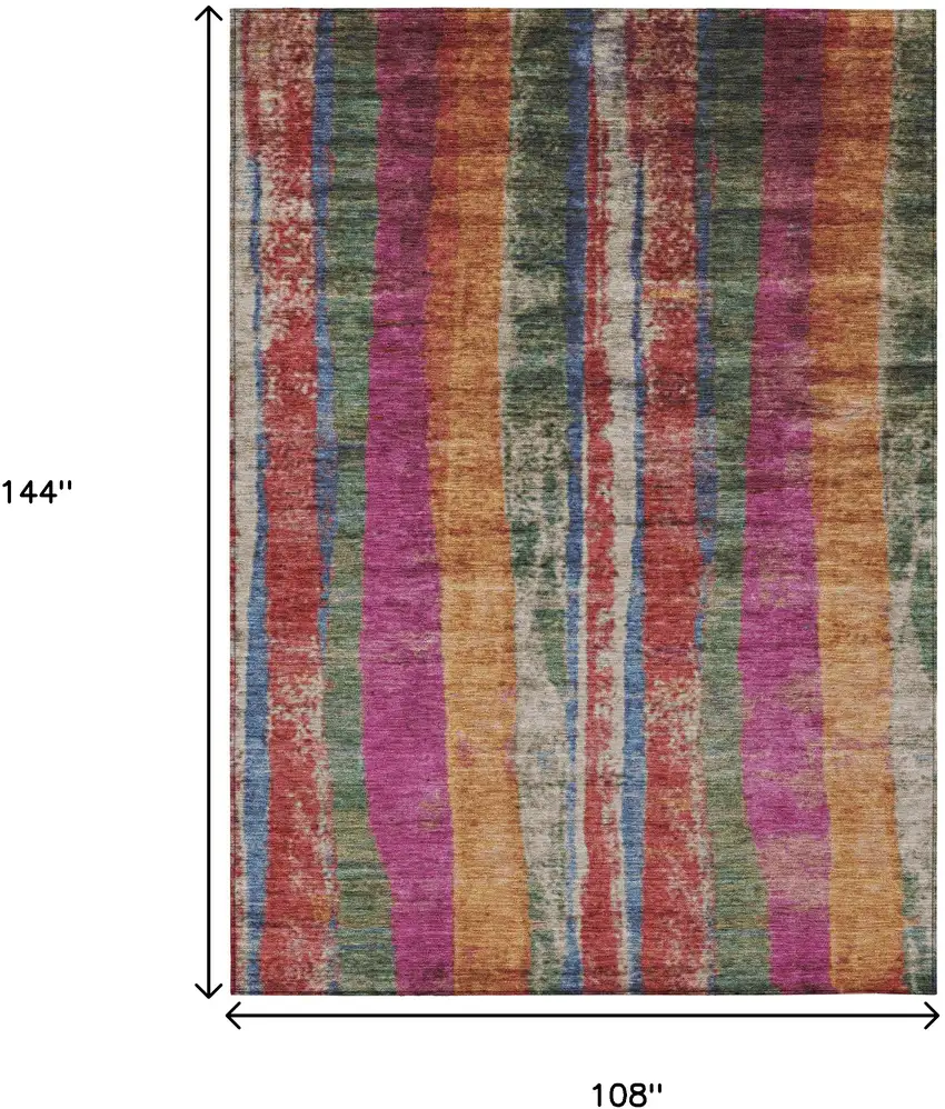 Beige Orange And Fern Green Striped Washable Indoor Outdoor Area Rug Photo 8