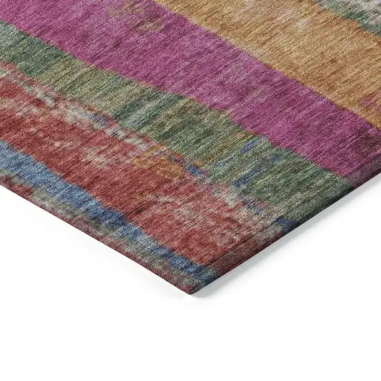 Beige Orange And Fern Green Striped Washable Indoor Outdoor Area Rug Photo 6