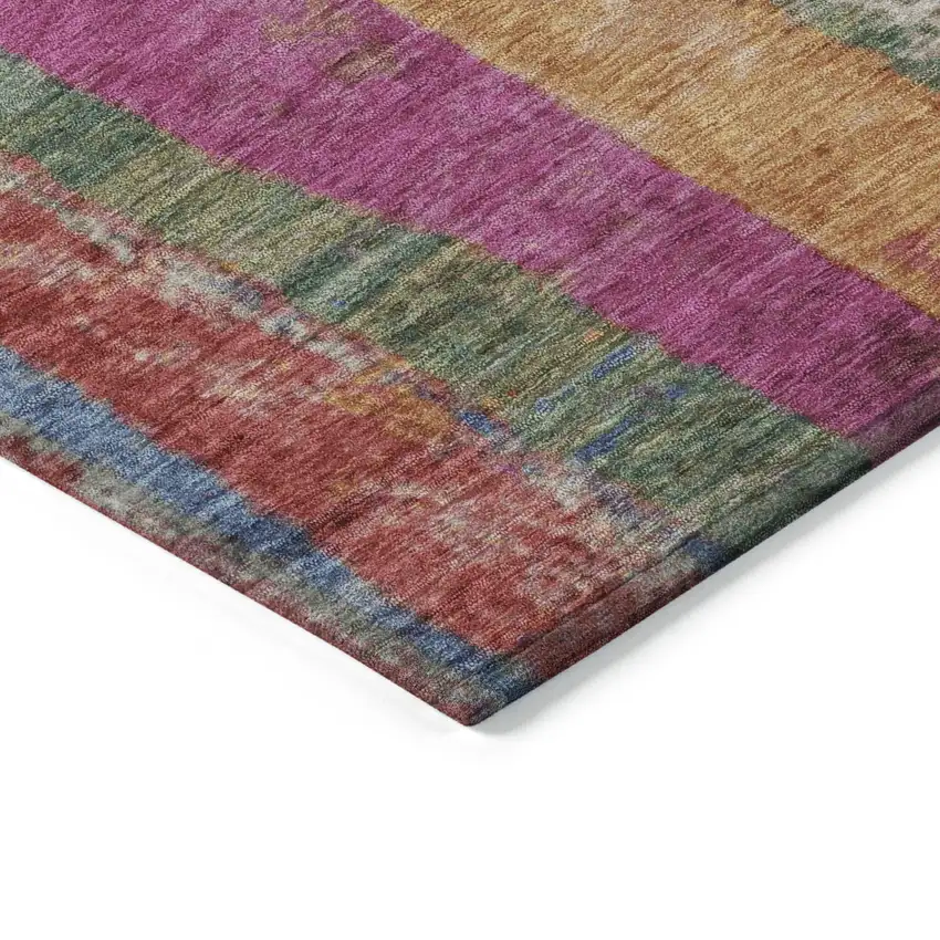 Beige Orange And Fern Green Striped Washable Indoor Outdoor Area Rug Photo 6
