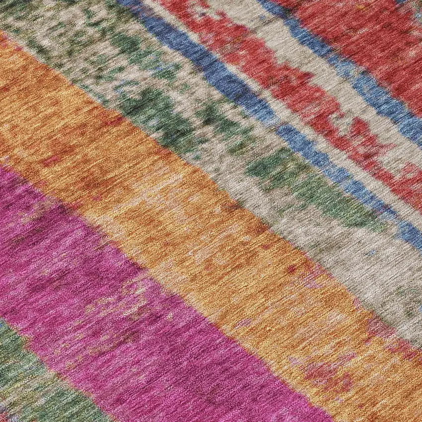 Beige Orange And Fern Green Striped Washable Indoor Outdoor Area Rug Photo 7