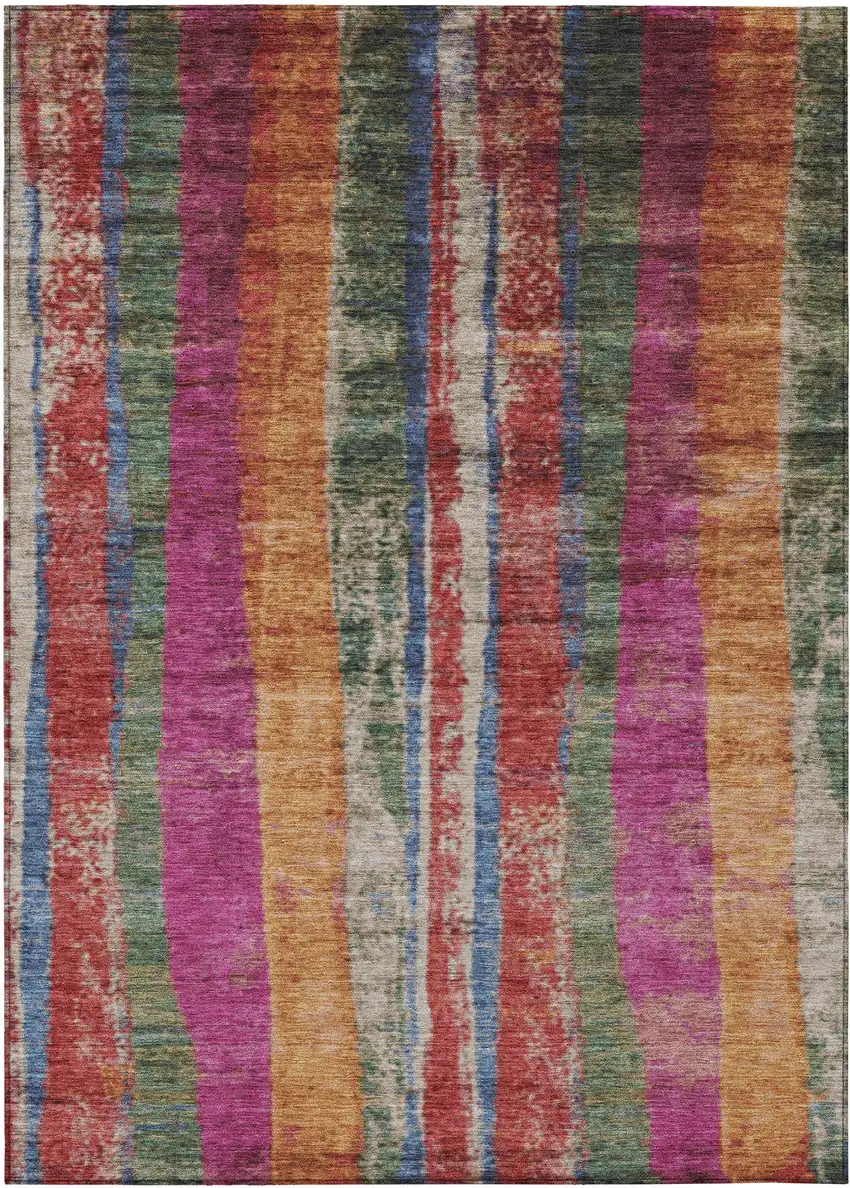 Beige Orange And Fern Green Striped Washable Indoor Outdoor Area Rug Photo 8