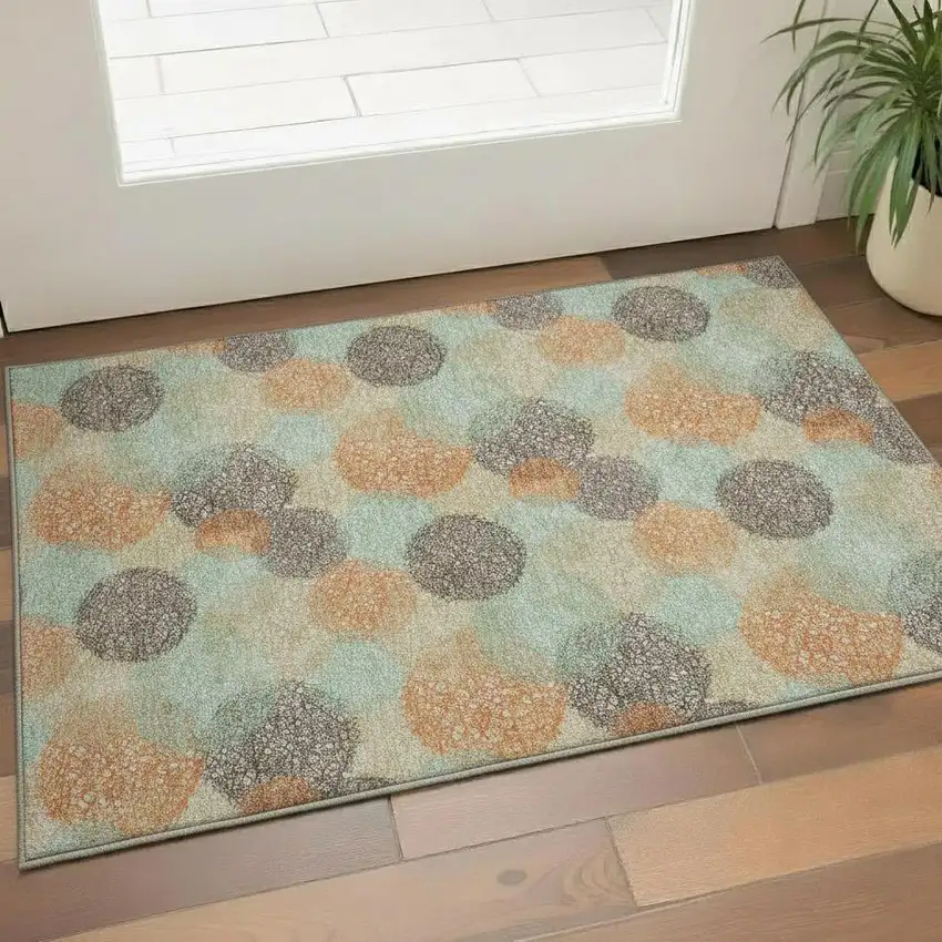 Beige Orange And Ivory Abstract Washable Area Rug With UV Protection Photo 2