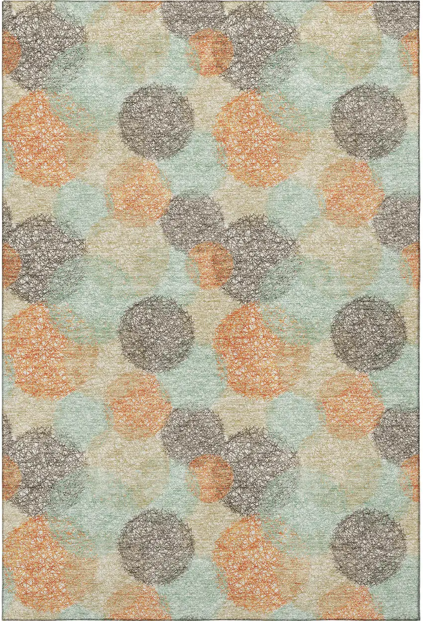Beige Orange And Ivory Abstract Washable Area Rug With UV Protection Photo 3