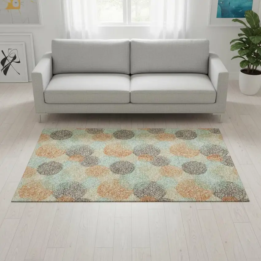 Beige Orange And Ivory Abstract Washable Area Rug With UV Protection Photo 2