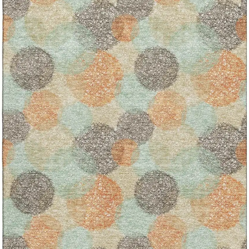 Beige Orange And Ivory Abstract Washable Area Rug With UV Protection Photo 3