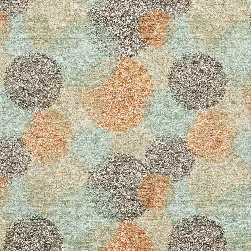 Beige Orange And Ivory Abstract Washable Area Rug With UV Protection Photo 2