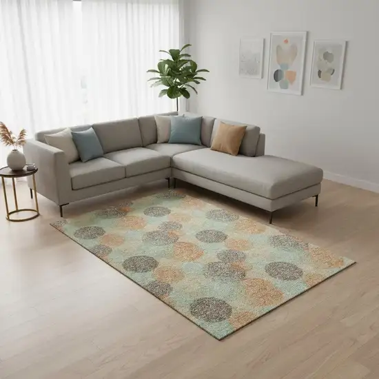 Beige Orange And Ivory Abstract Washable Area Rug With UV Protection Photo 2