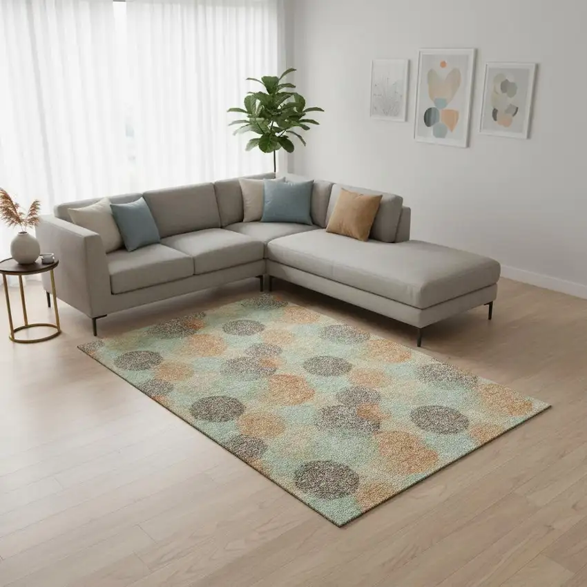 Beige Orange And Ivory Abstract Washable Area Rug With UV Protection Photo 2