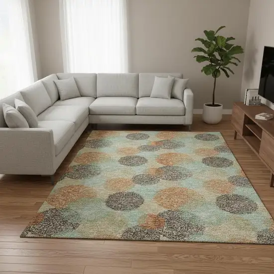 Beige Orange And Ivory Abstract Washable Area Rug With UV Protection Photo 2