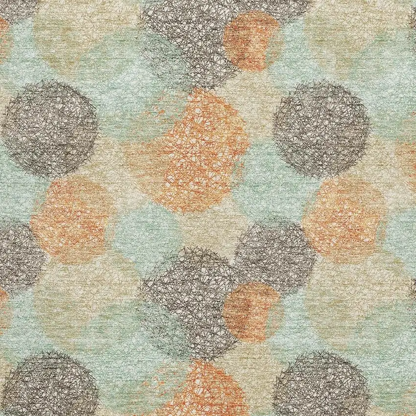 Beige Orange And Ivory Abstract Washable Area Rug With UV Protection Photo 2