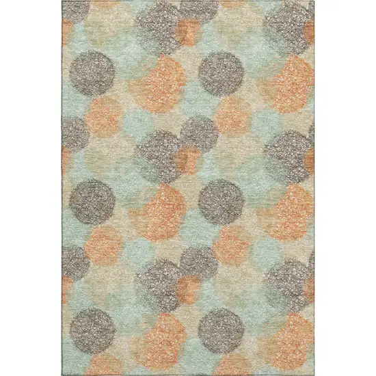 Beige Orange And Ivory Abstract Washable Area Rug With UV Protection Photo 1