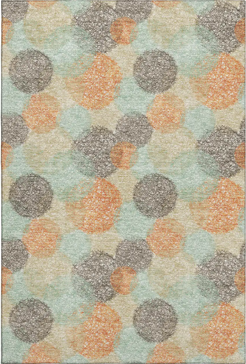 Beige Orange And Ivory Abstract Washable Area Rug With UV Protection Photo 1