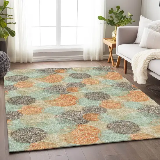 Beige Orange And Ivory Abstract Washable Area Rug With UV Protection Photo 4