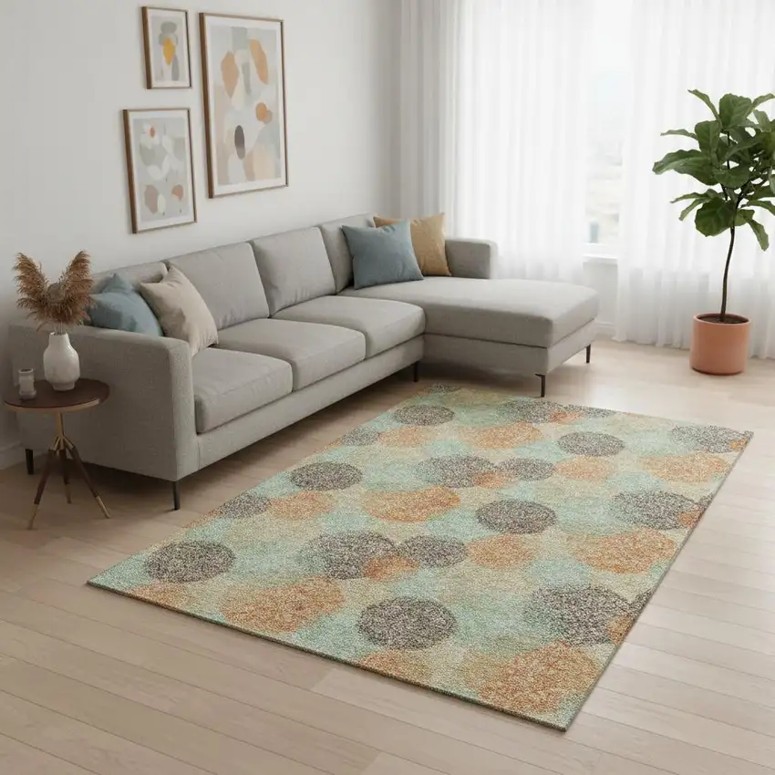 Beige Orange And Ivory Abstract Washable Area Rug With UV Protection Photo 2