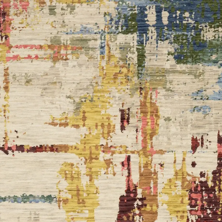 Beige Orange And Red Abstract Area Rug With Fringe Photo 8