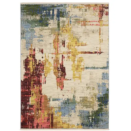 Beige Orange And Red Abstract Area Rug With Fringe Photo 6