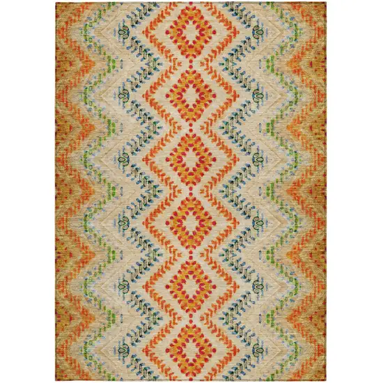 Beige Orange And Red Geometric Washable Indoor Outdoor Area Rug Photo 8