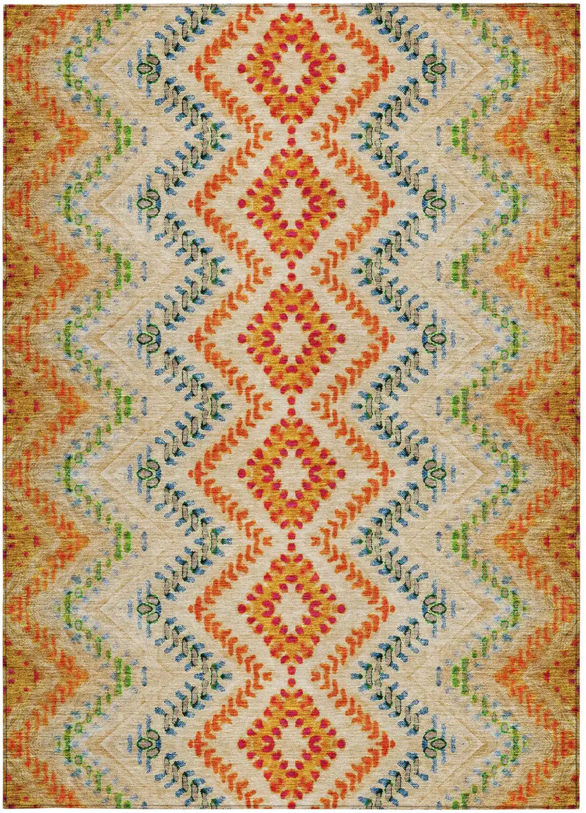 Beige Orange And Red Geometric Washable Indoor Outdoor Area Rug Photo 8
