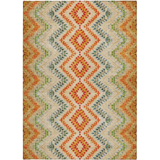 Beige Orange And Red Geometric Washable Indoor Outdoor Area Rug Photo 8