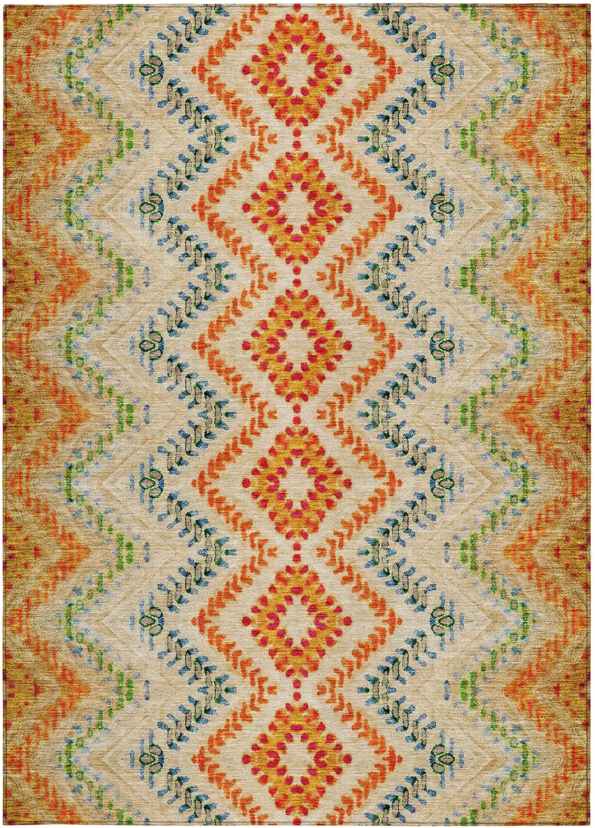 Beige Orange And Red Geometric Washable Indoor Outdoor Area Rug Photo 8