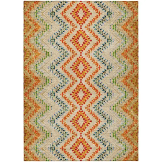 Beige Orange And Red Geometric Washable Indoor Outdoor Area Rug Photo 2