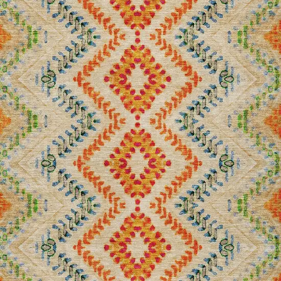 Beige Orange And Red Geometric Washable Indoor Outdoor Area Rug Photo 6