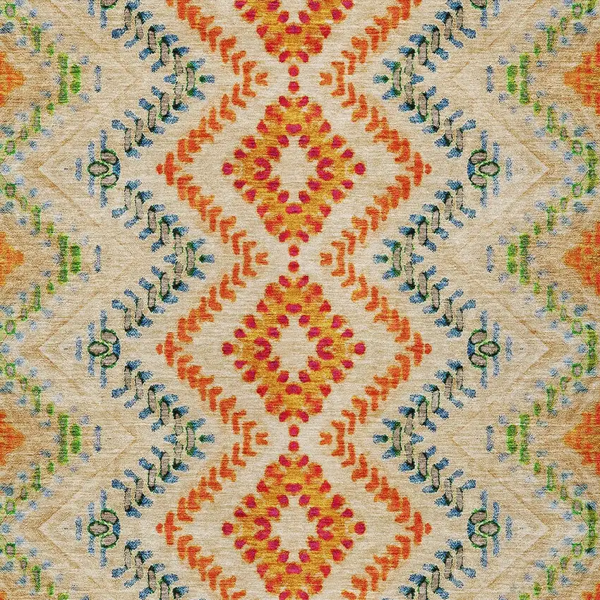 Beige Orange And Red Geometric Washable Indoor Outdoor Area Rug Photo 6
