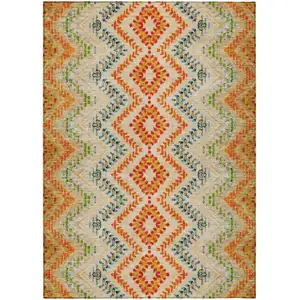 Photo of Beige Orange And Red Geometric Washable Indoor Outdoor Area Rug