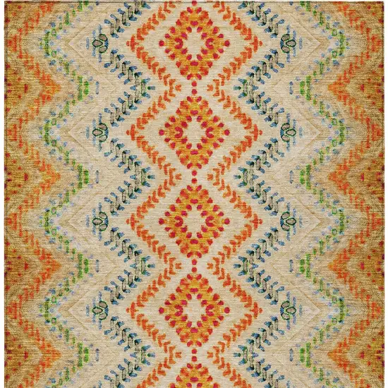 Beige Orange And Red Geometric Washable Indoor Outdoor Area Rug Photo 8