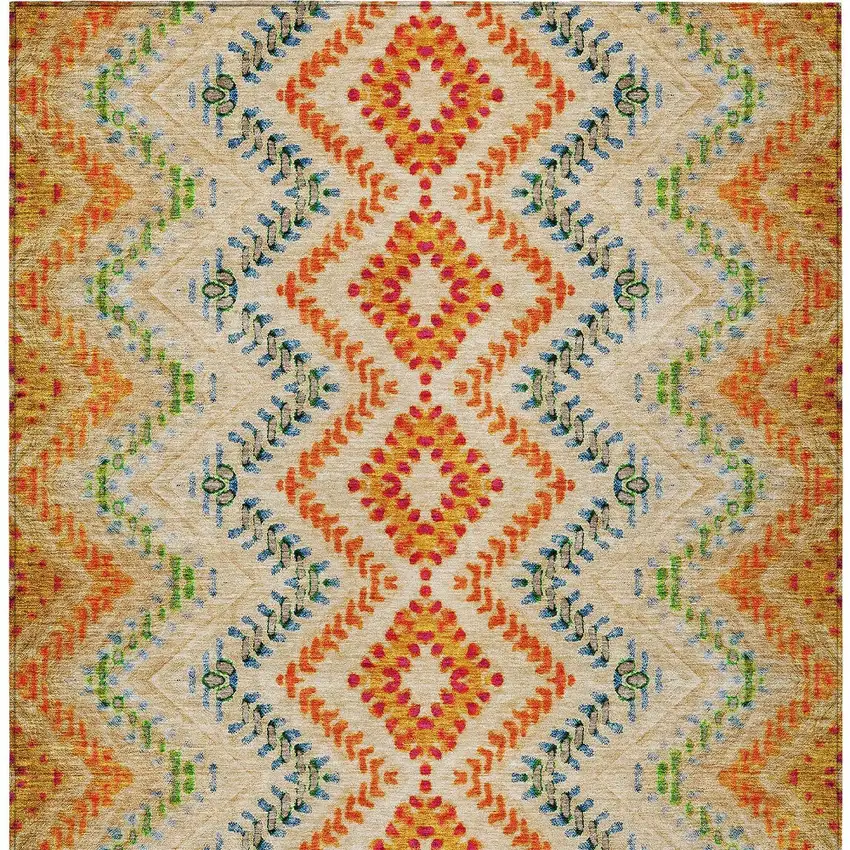 Beige Orange And Red Geometric Washable Indoor Outdoor Area Rug Photo 8