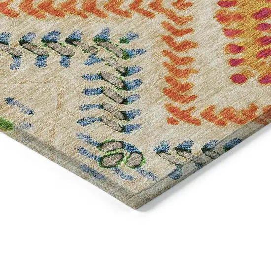 Beige Orange And Red Geometric Washable Indoor Outdoor Area Rug Photo 5