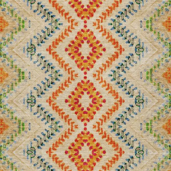 Beige Orange And Red Geometric Washable Indoor Outdoor Area Rug Photo 6