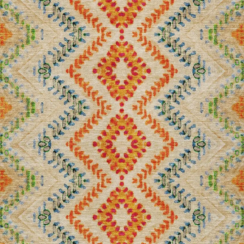 Beige Orange And Red Geometric Washable Indoor Outdoor Area Rug Photo 6