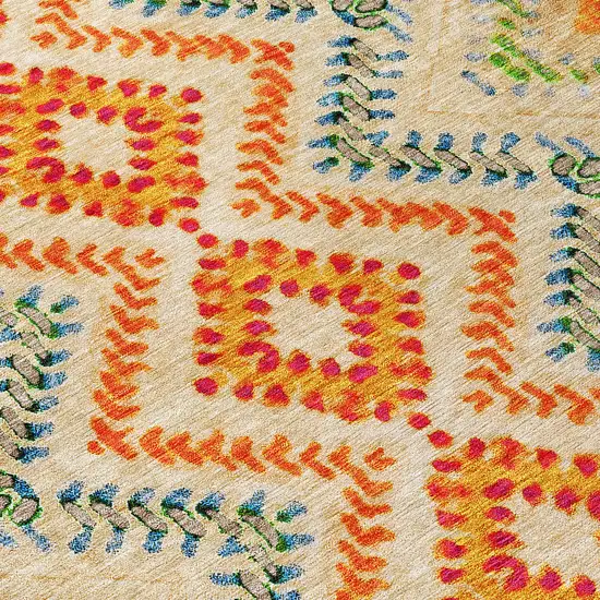 Beige Orange And Red Geometric Washable Indoor Outdoor Area Rug Photo 7