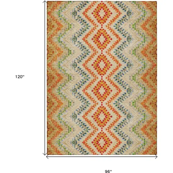 Beige Orange And Red Geometric Washable Indoor Outdoor Area Rug Photo 3